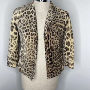 New Talbots Woman Blazer 6 Animal Print Cheetah Tan Black Jacket Lined Pockets